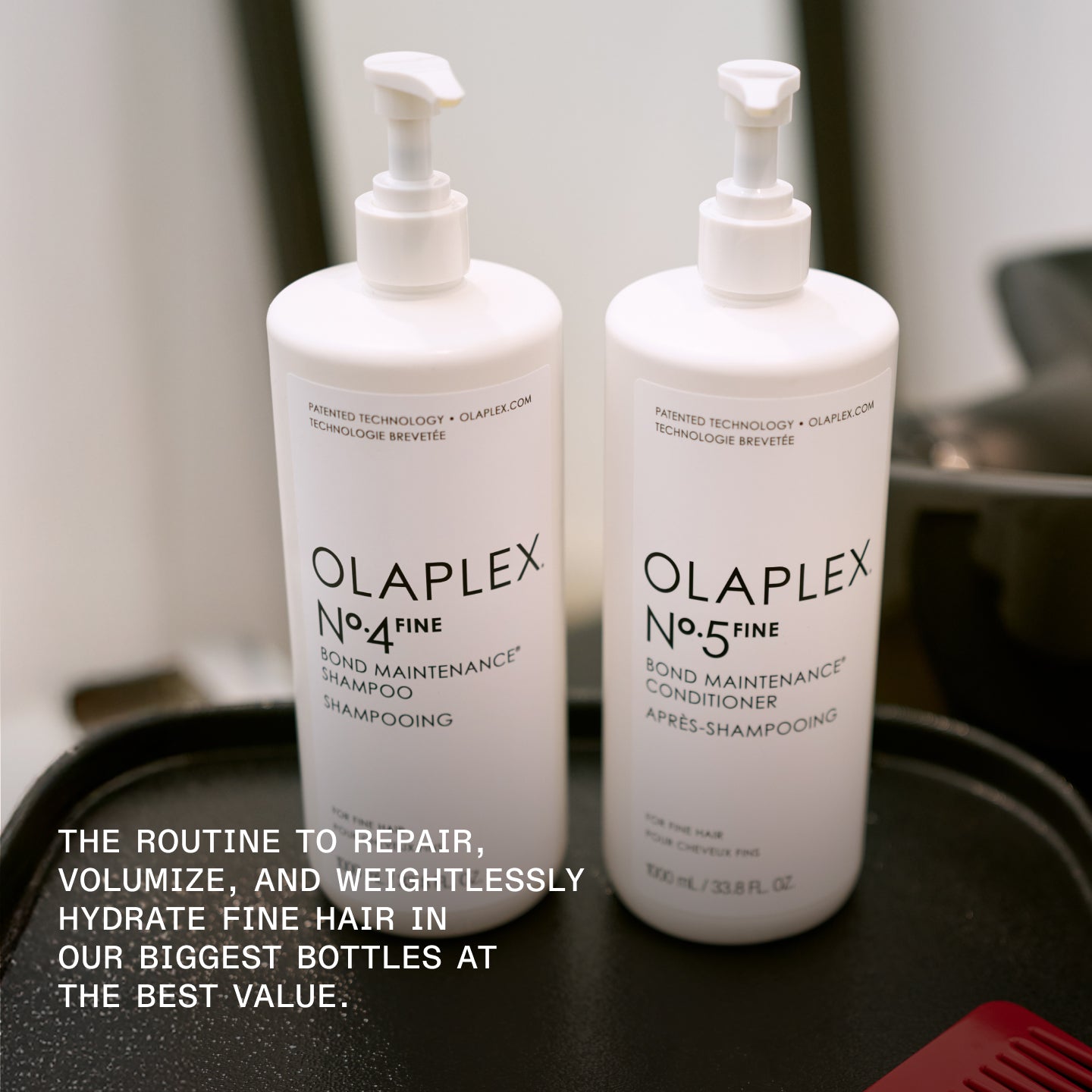 No.4FINE Bond Maintenance Shampoo and No.5FINE Bond Maintenance Conditioner next to it

THE ROUTINE TO REPAIR, VOLUMISE, AND WEIGHTLESSLY HYDRATE FINE HAIR IN OUR BIGGEST BOTTLES AT THE BEST VALUE.