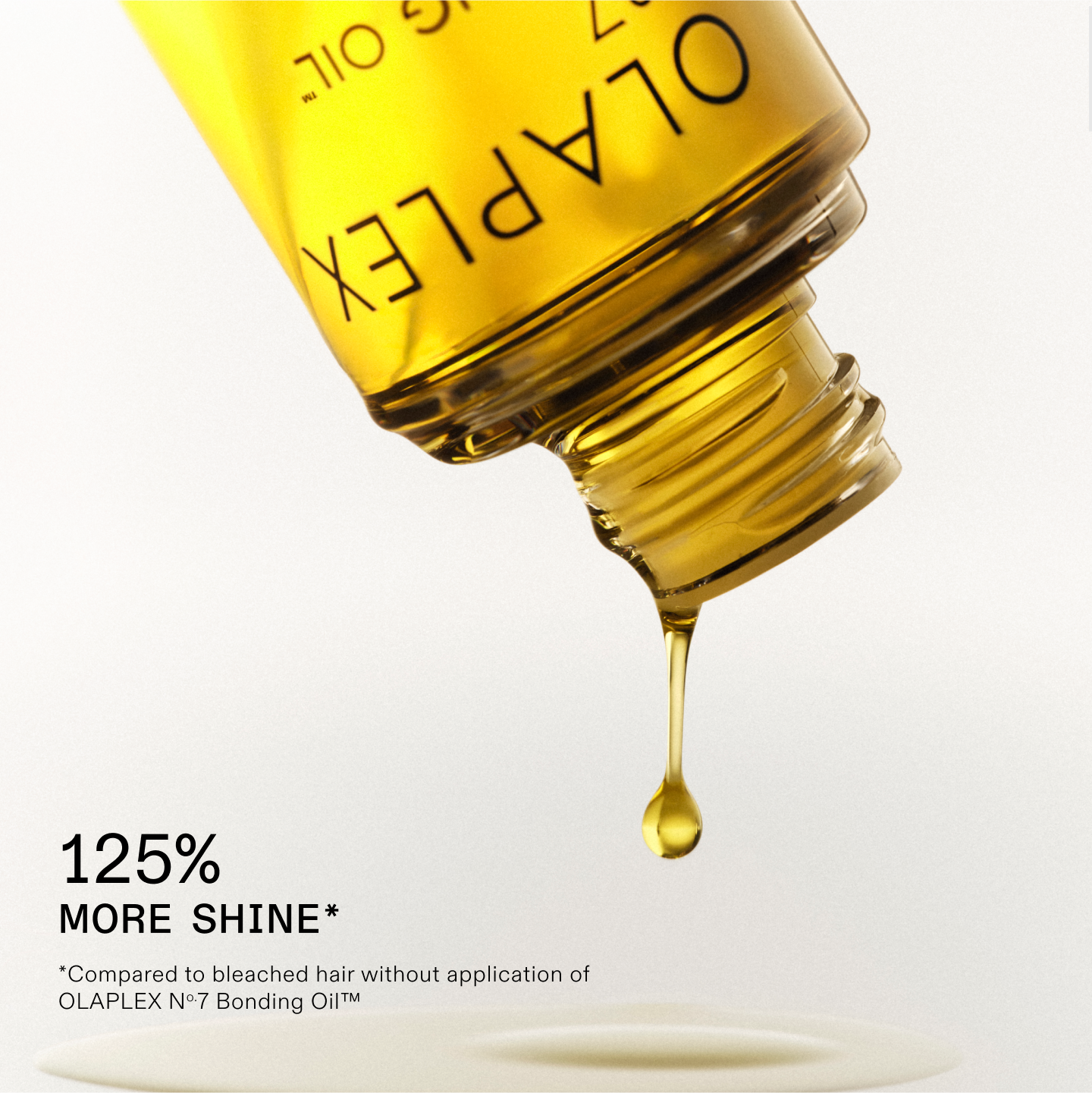 125 % PLUS DE BRILLANCE* 
*comparé à des cheveux décolorés sans application de la OLAPLEX N°.7 Bonding Oil™