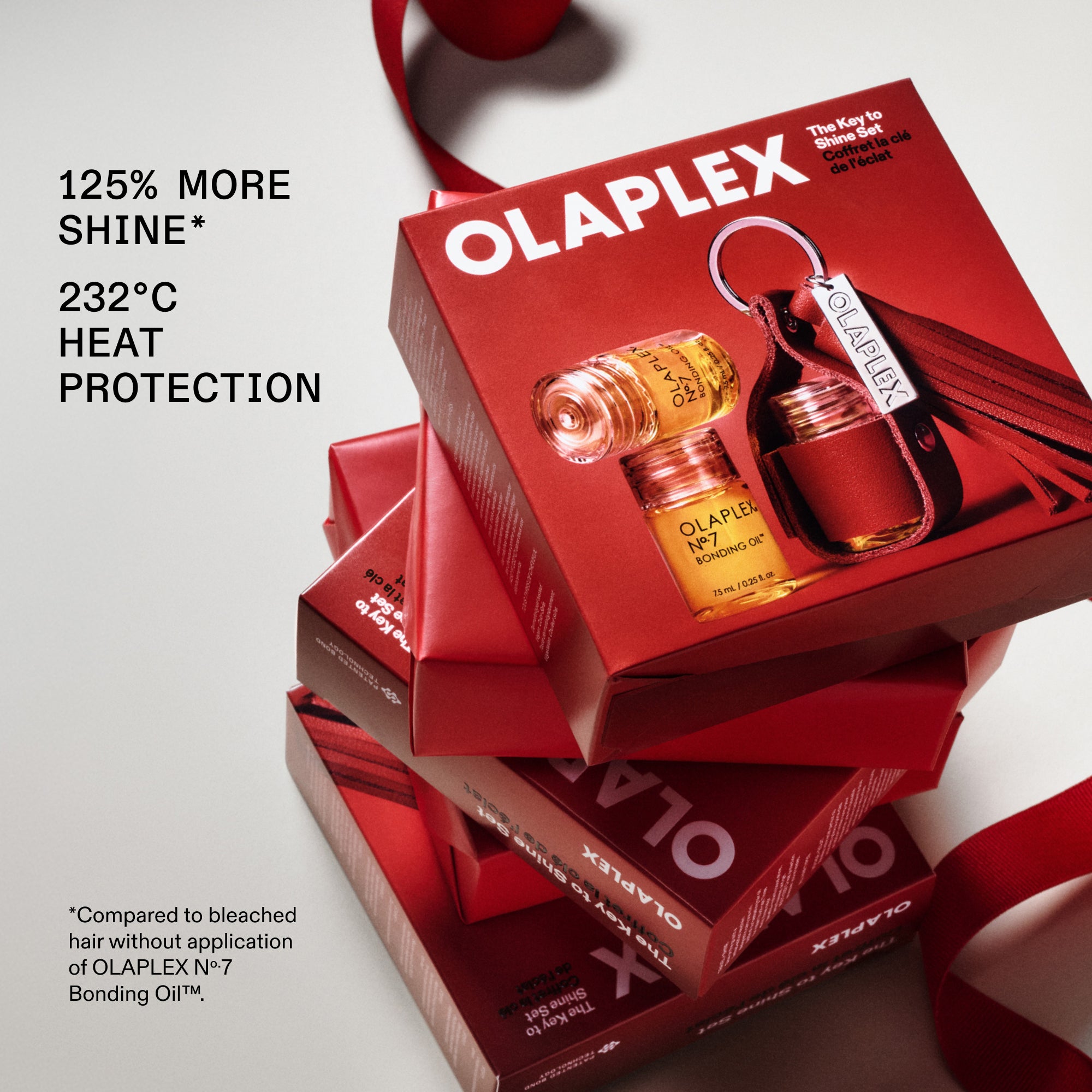125 % PLUS
DE BRILLANCE*
232 °C
PROTECTION
THERMIQUE

*Comparé à des cheveux décolorés sans application du OLAPLEX N°.7
Bonding Oil™.