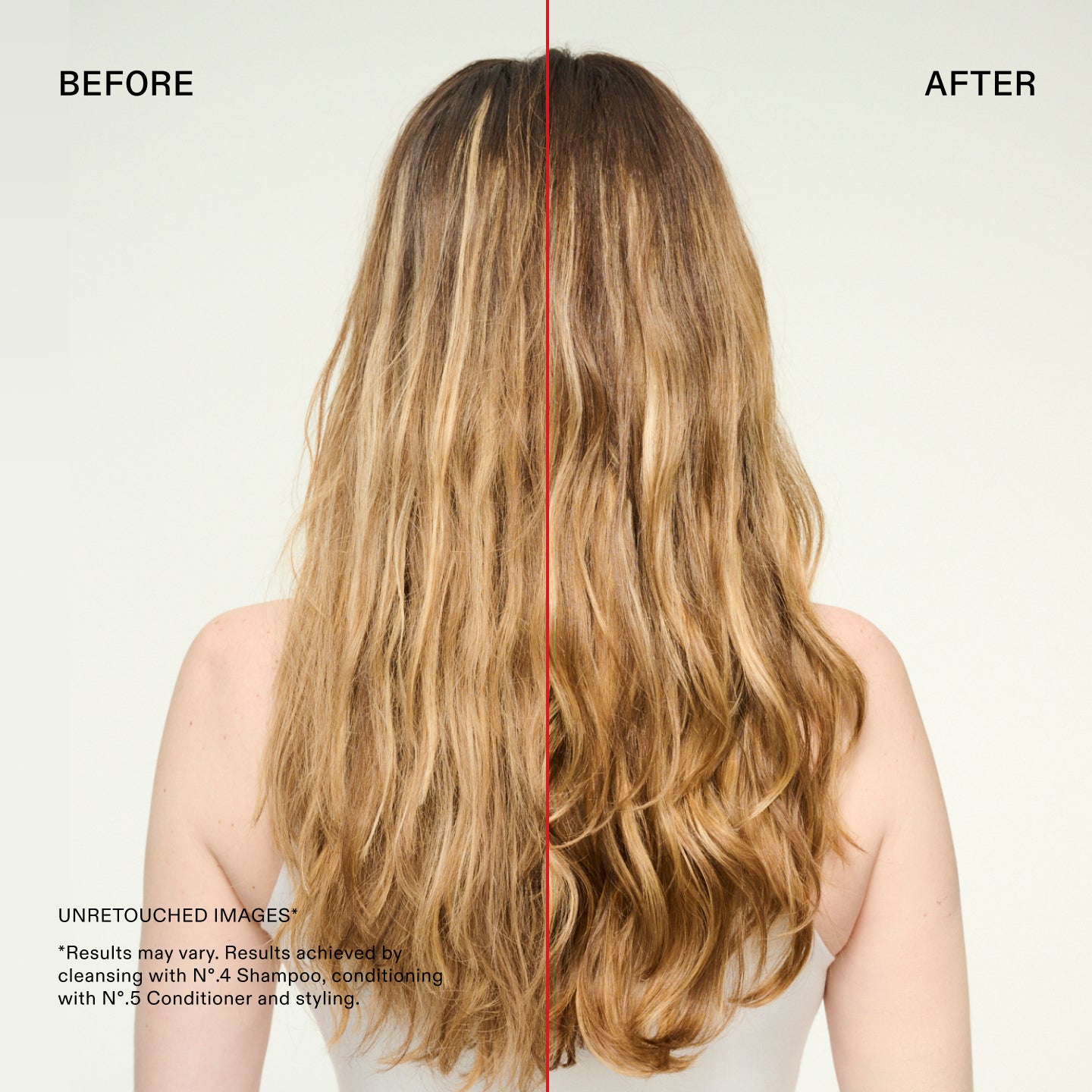 Before and after comparison of No.4 Bond Maintenance Strengthening Shampoo