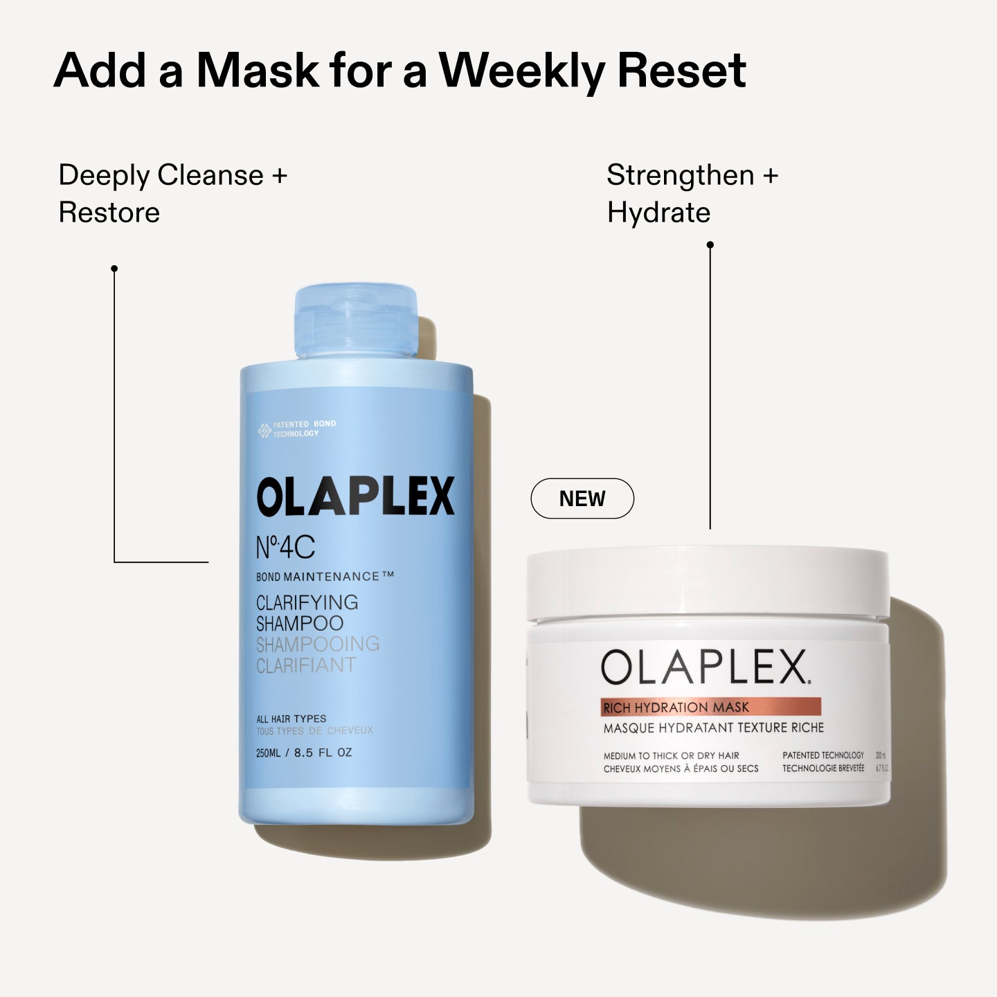 Add a Mask for a Weekly Reset
Deeply Cleanse +
Restore
Strengthen +
Hydrate