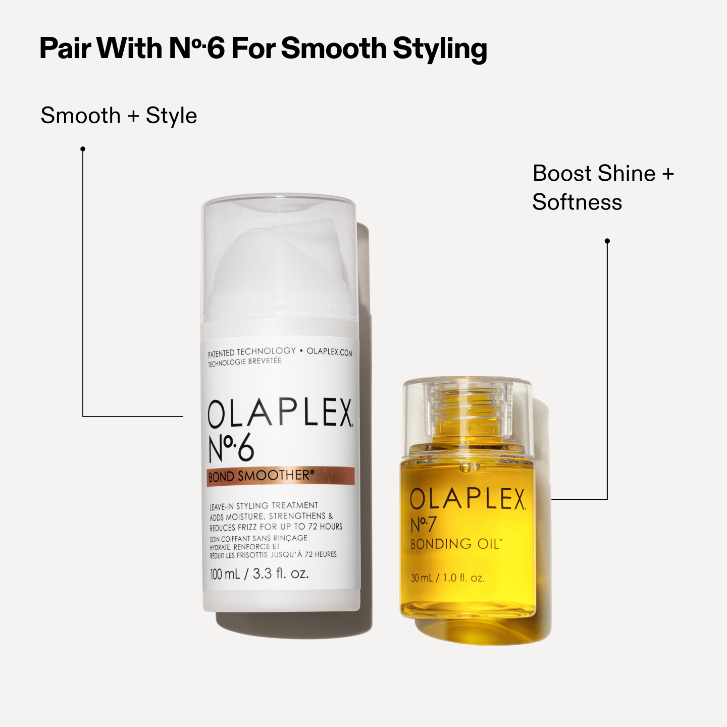À utiliser avec le N°6 pour un coiffage lisse

N°6 : Lisser + Coiffer
N°.7 : Booster la brillance + la douceur